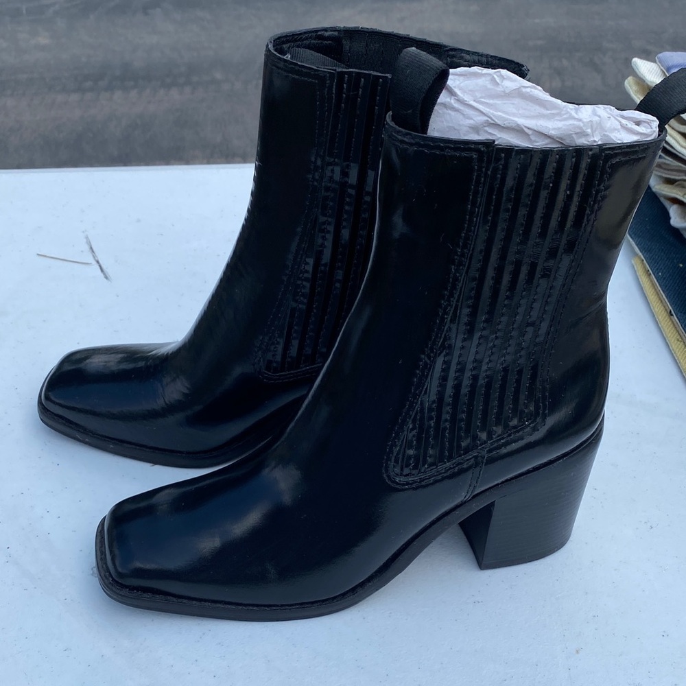 Loeffler Randall Glossy Black Ankle Boots made in Brazil
